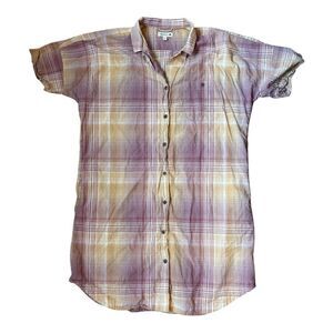 Toad and Co. Womens L Short Sleeve Shirt Dress Plaid Orange Purple Pockets